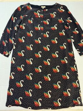 Fossil Silk Shift Dress with Colorful Swan Print and Polka Dots 163